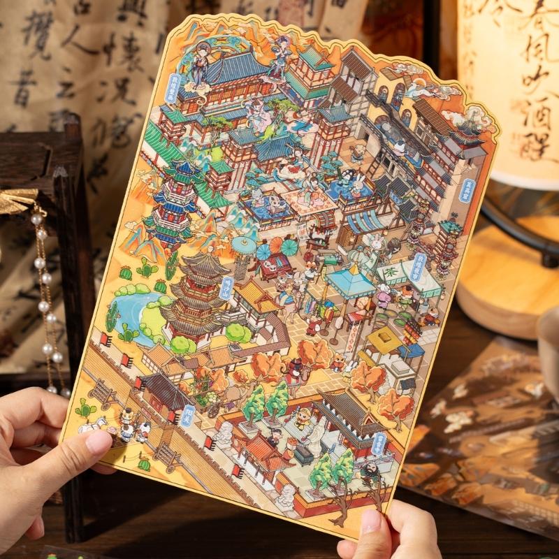 Retro Miniature Landscape Sticker Cultural Scenery PET Sticker For Journaling Notebook Photo Album Scrapbooking Supplies