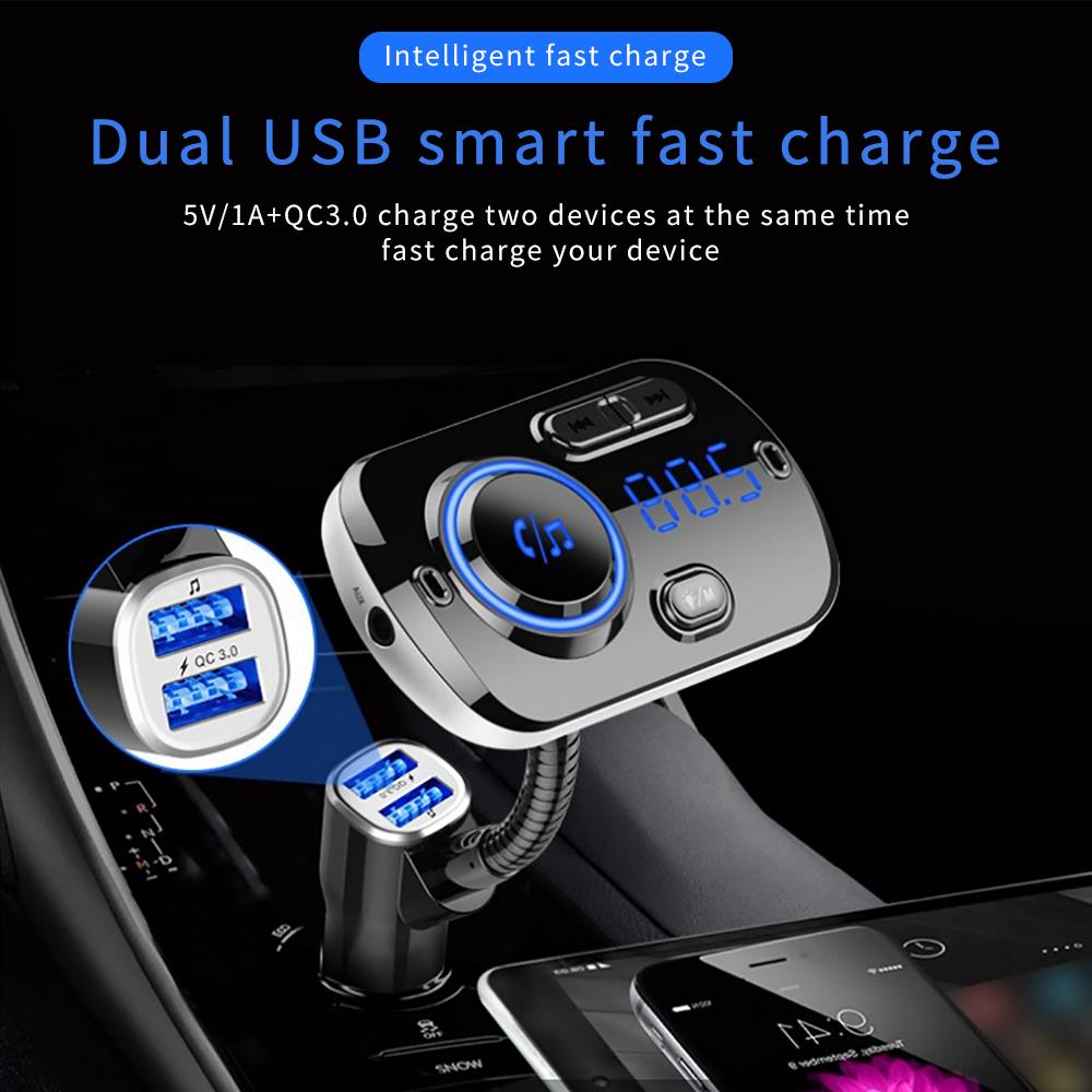 12V 24V Car Bluetooth-compatible Mp3 Hands-Free Player Qc3.0 Fast Charger Fm Transmitter Ambient Light Navigation Voice Prompts