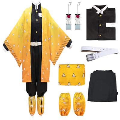 Anime Demon Slayer Agatsuma Zenitsu Cosplay Kostüm Cartoon Kimetsu No Yaiba Zenitsu Kostüm Sutis Perücken Halloween für Kinder Erwachsene