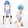 Rem in White Clothes and Pink Pajamas Figurine - Two-Dimensional Isekai Girl Sitting on Chair.