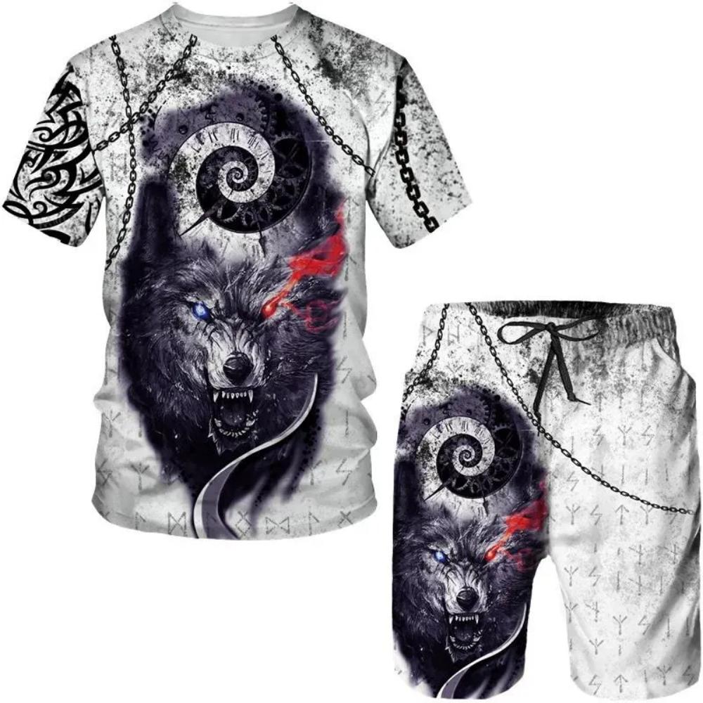 Fashion Versatile Printed Short Sleeve Shorts Set Casual Simple Sportswear Daily Comfort Sport Wear Men’s