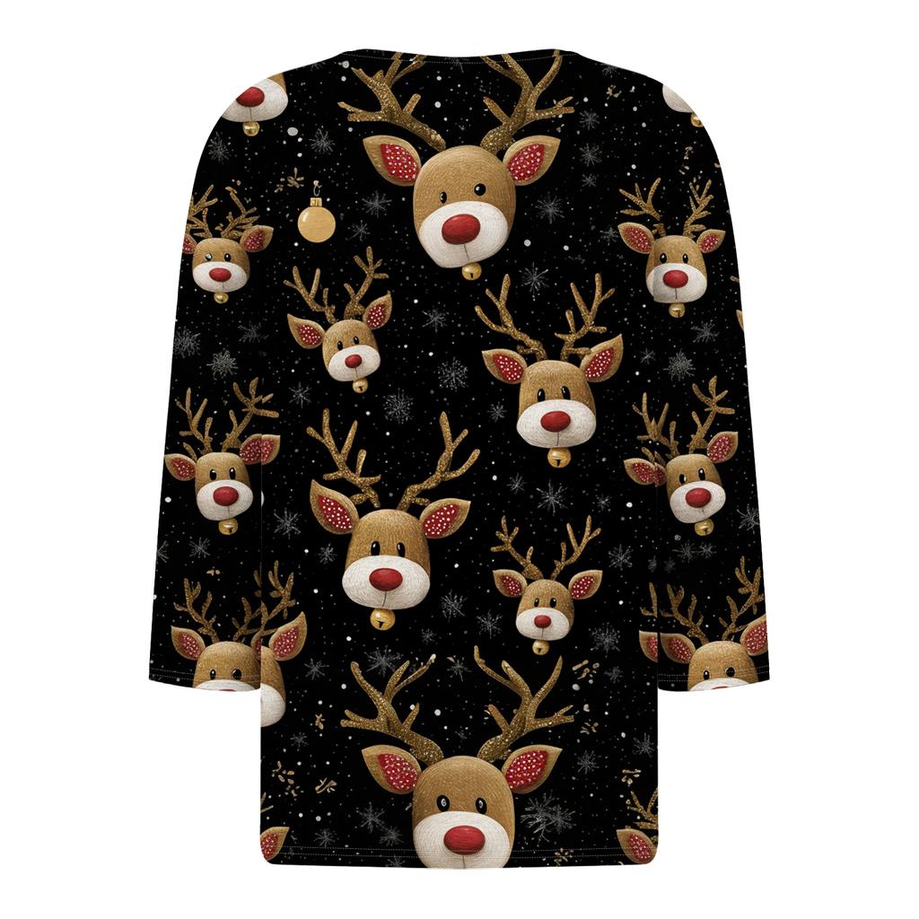 Damenmode Lässig Halloween Bedruckt V-Ausschnitt Kurzarm Zierknopf Dreiviertelarm T-Shirt Top