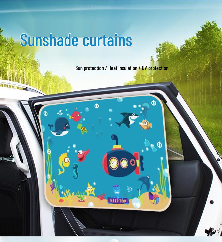Universal Cartoon Car Sun Shades for Side Windows - Children's Heat Insulation Curtains with Suction Cups