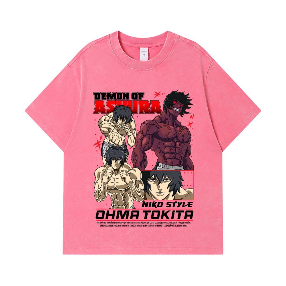 275 GSM Washed T-shirts 100% Cotton Baki V5 Ohma Print Unisex Heavy Cotton T Shirt