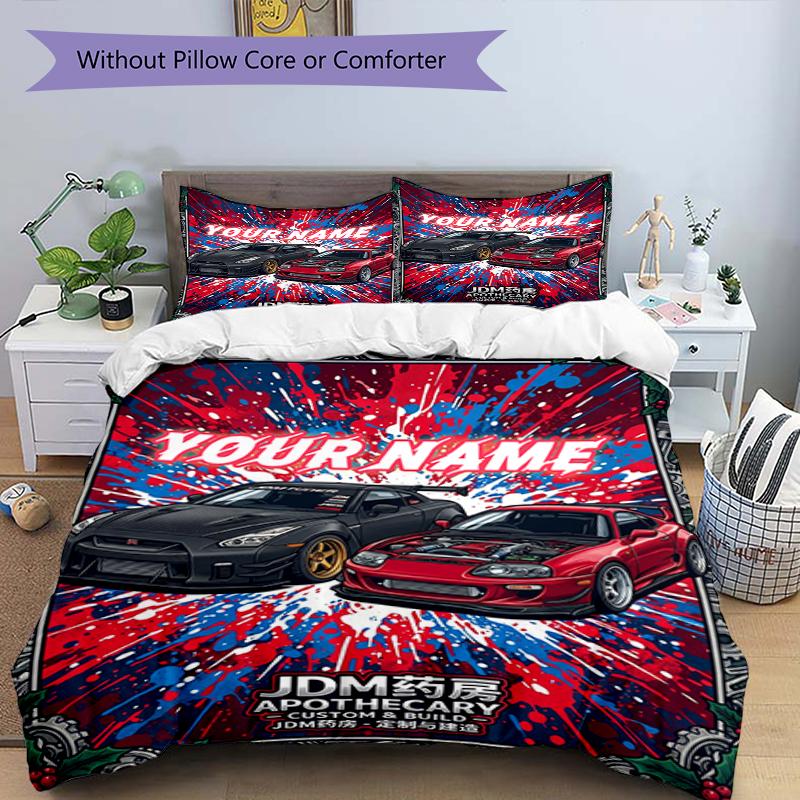 3PC Custom Name JDM Car Culture Poster Bedding Set Duvet Cover Closure Includes 1 Duvet Cover & 2 Pillowcases for Bedroom