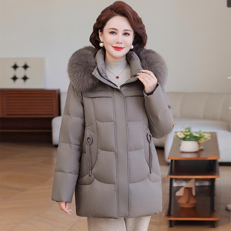 Stylish Duck Down Jacket for Middle-Aged Women: Mid-Length, Plus Size, Autumn & Winter Wear