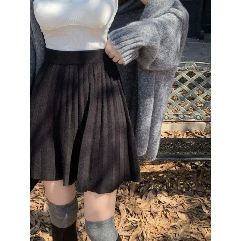 High Waisted A- Line Knitted Short Skirt High Waist A- Line Knitting Pure Color Skirt