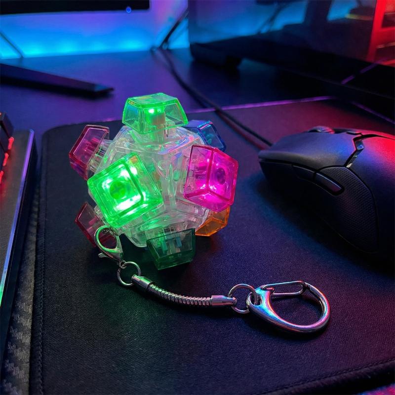Keyboard Style LED Light Up Keychain Fidget Toy with 12 Clickable Buttons Stress Relief for Kids Backpack Decor