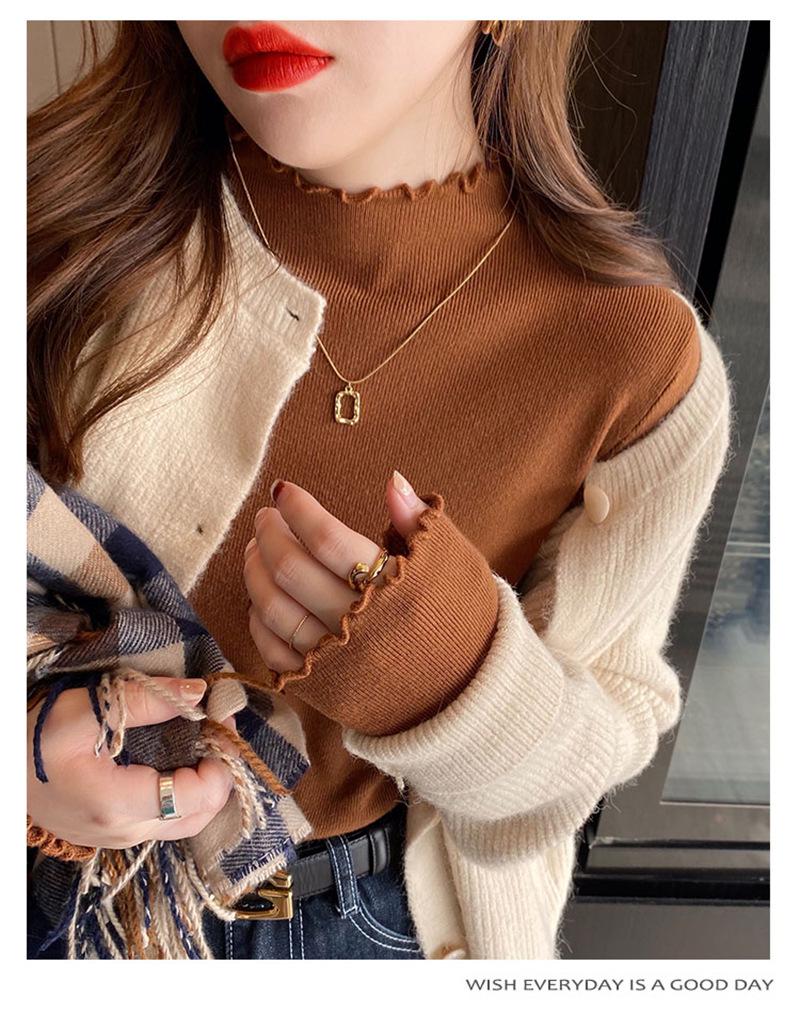 Women's Ruffled Half-High Collar Knitted Top - Stylish Spring/Autumn Base Layer Sweater, 2026 New Style