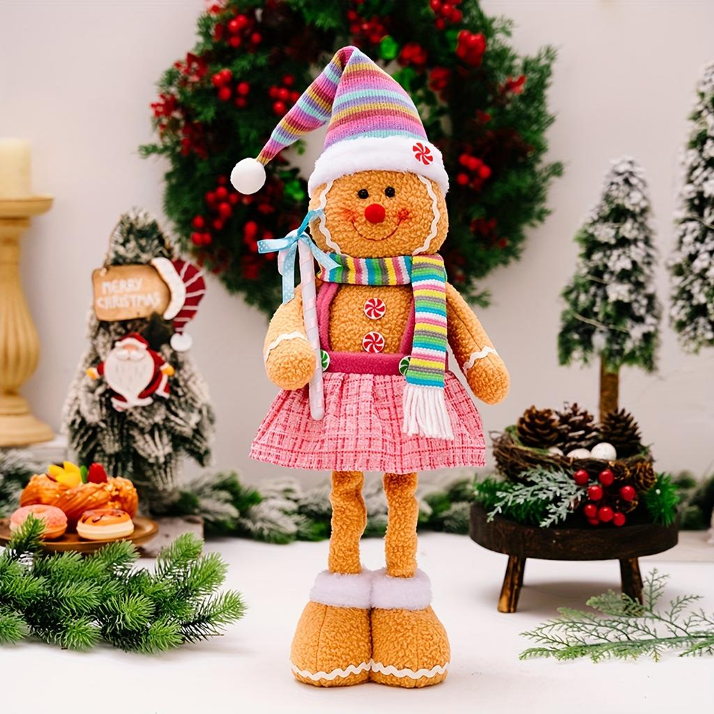 1pc/2pcs Cartoon Christmas Doll Ornaments Christmas Telescopic Gingerbread Man Doll Colorful Gingerbread Window Ornaments, Christmas Decoration