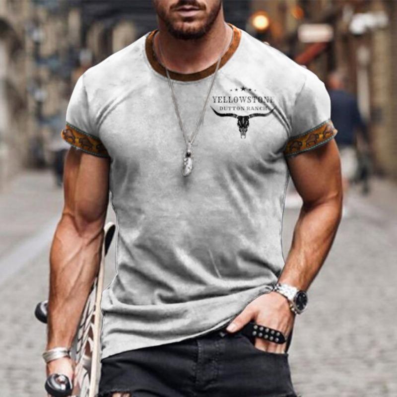Vintage Herren T-Shirt Yellowstone 3D-Druck Harajuku Kurzarm T-Shirt Casual Streetwear Lockerer Pullover Tops Übergröße Kleidung