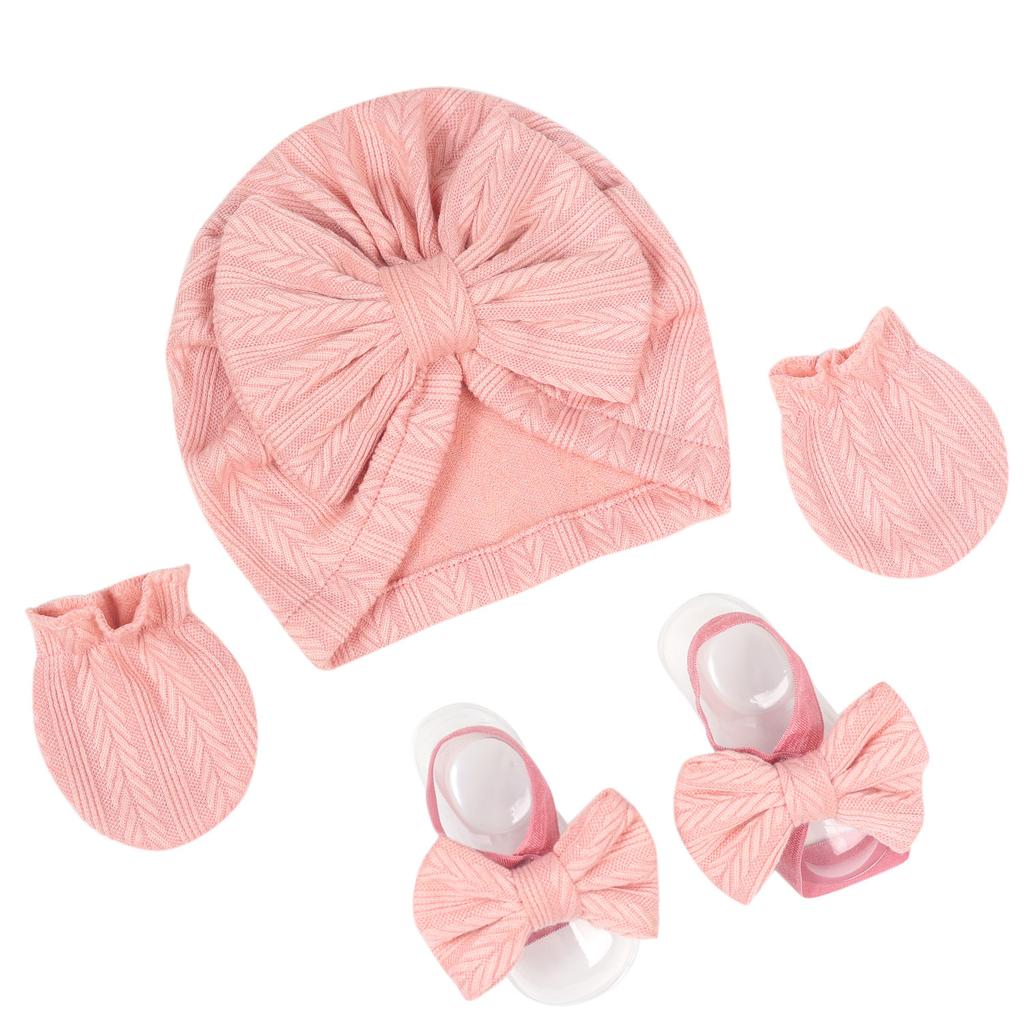 1 Sett Babyfotograferingsluesett Nyfødt Sløyfeknute Lue Beanie Turban Hansker Vår Høst Jenter Spedbarn Fotorekvisitter Søte Tilbehør 0-1Å