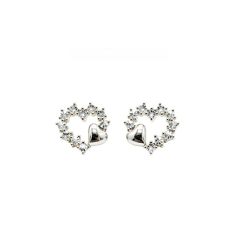 925 Sterling Silver Heart Stud Earrings Gold Plated Paved Zircon Love Hoop Earrings for Women Fashion Jewelry