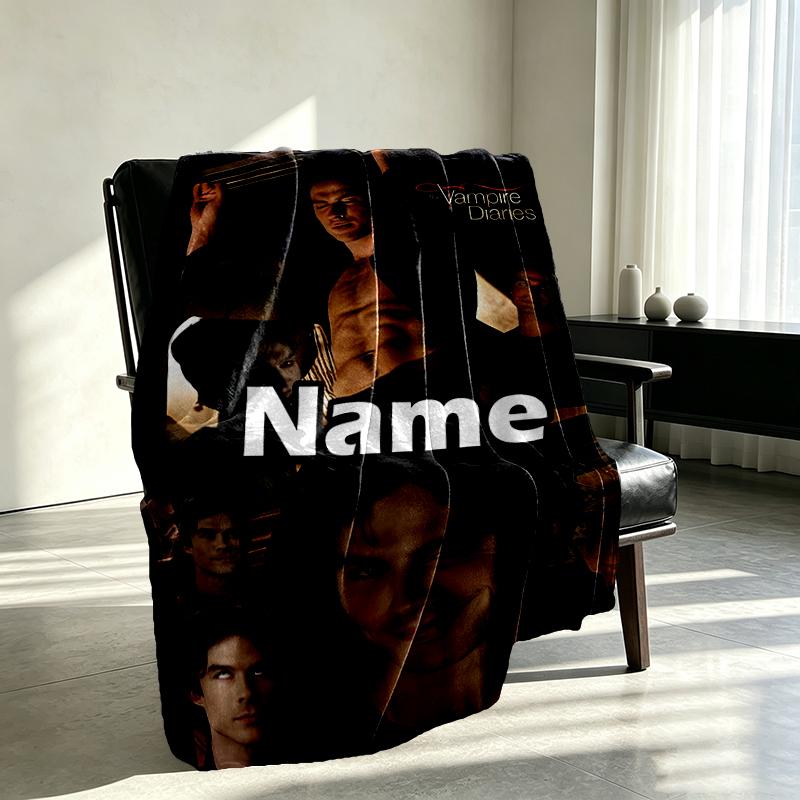 Custom Name Personalized Damon Salvatore Print Blanket, Home Decor, Bedroom, Sofa, Camping, Couch, Gifts for Birthday Christmas