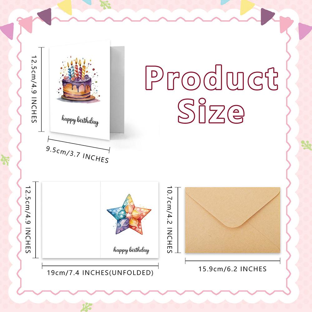 6-piece Watercolor Birthday Card Set with Unique and Bright Design Suitable for Everyone, Perfect for Birthdays