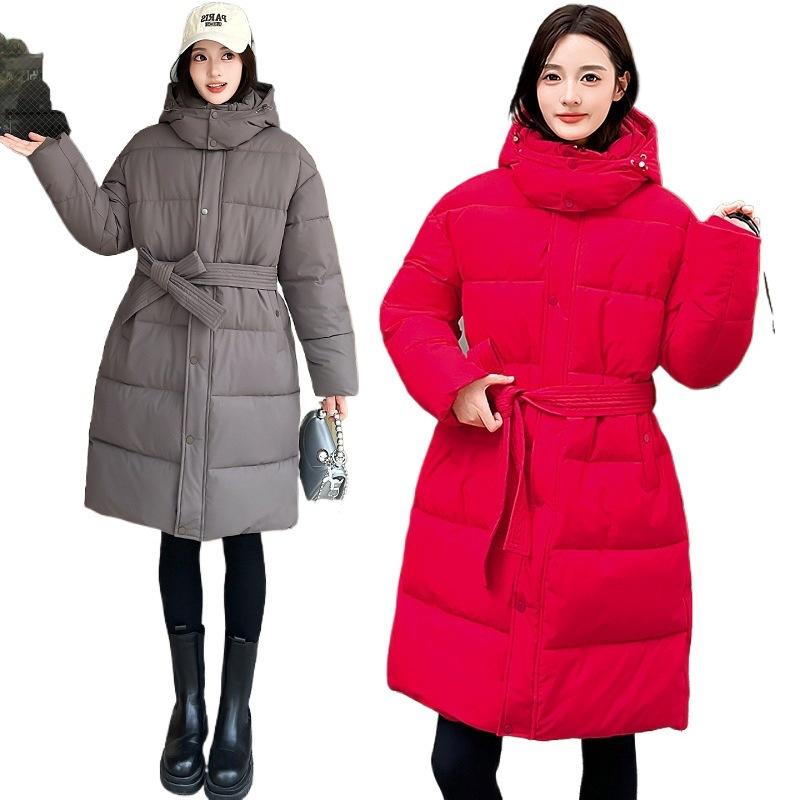 New winter clothing jacket long over the knee winter fashion medium and long slim hooded down cotton clothing women