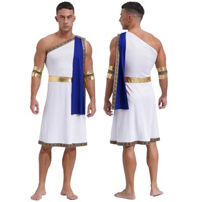Antike griechische Toga für Herren mit Ärmeln, eine Schulter, bestickter Rand, ärmellose Robe, Halloween, Cosplay, Vintage-Thema, Showkostüm