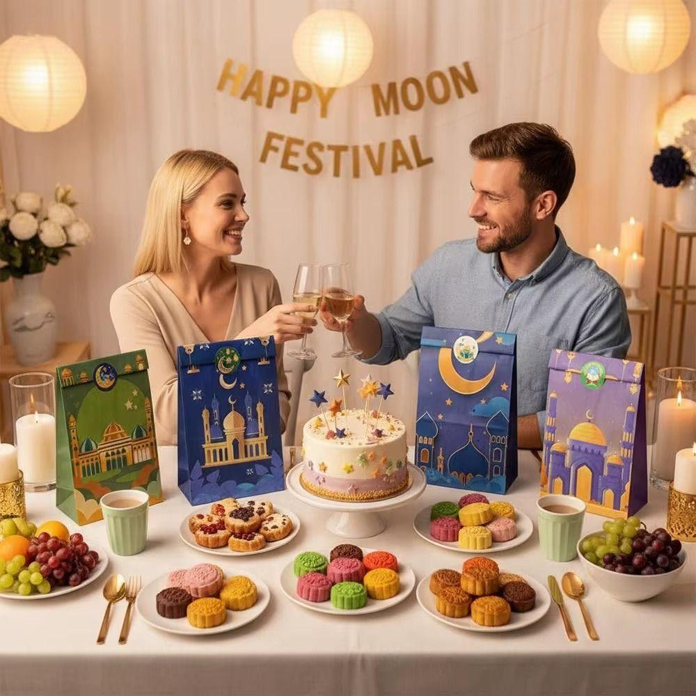 12Pcs Kraft Paper Ramadan Gift Bag Multicolor Eid Mubarak Gift Paper Bags  Festival Decorations