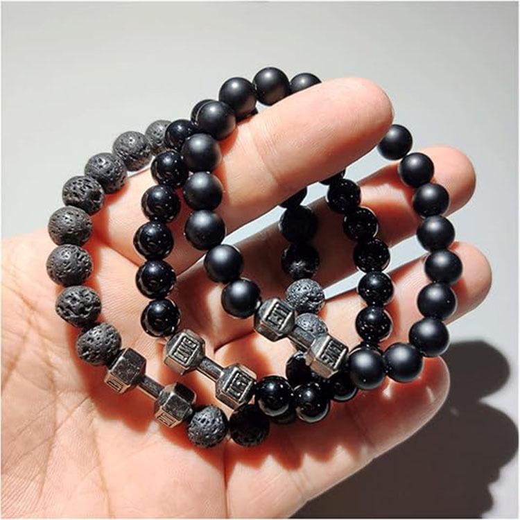 Volcanic Stone & Metal Dumbbell Prayer Beads Fashion Bracelet