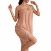 2 Pcs/Set Women Nightdress Panties Set Lace-up Strap Double-layered Shirring Flower Embroidery Sleeveless Backless Pleated Loose Nightgown