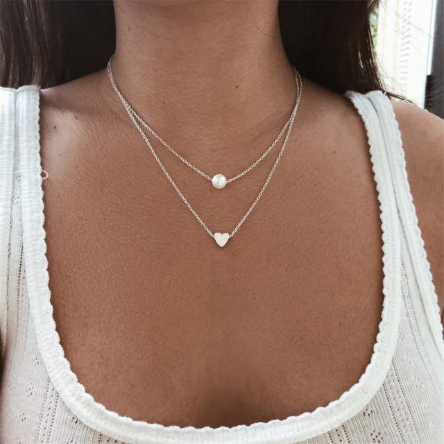 Trend Double Layer Star Moon Pendant Necklace For Women Girl Clavicle Chain Eight-pointed Star Necklace Simple Jewelry Gift