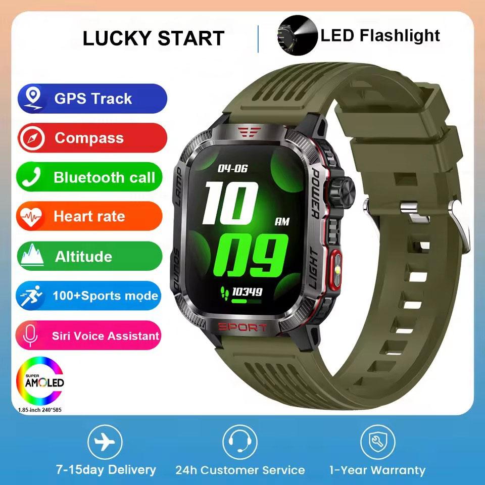 

Для Huawei спортивные умные часы для мужчин 2.01 GPS трекер компас светодиодный фонарик 600 мАч аккумулятор водонепроницаемый Bluetooth вызов умные часы silicon зелёный