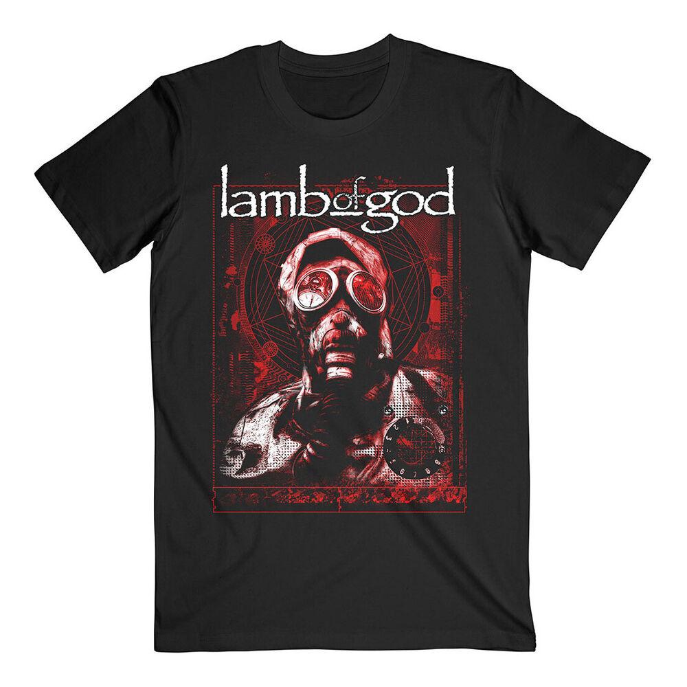 

Черная футболка унисекс с противогазом Lamb Of God и полосой волн