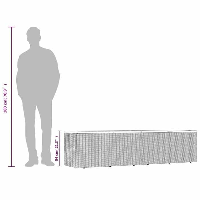 VidaXL Patio Storage Box Gray 86.6"x19.7"x21.3" Poly Rattan Acacia Wood, Garden Storage Box, Outdoor Cushion Storage, 365959