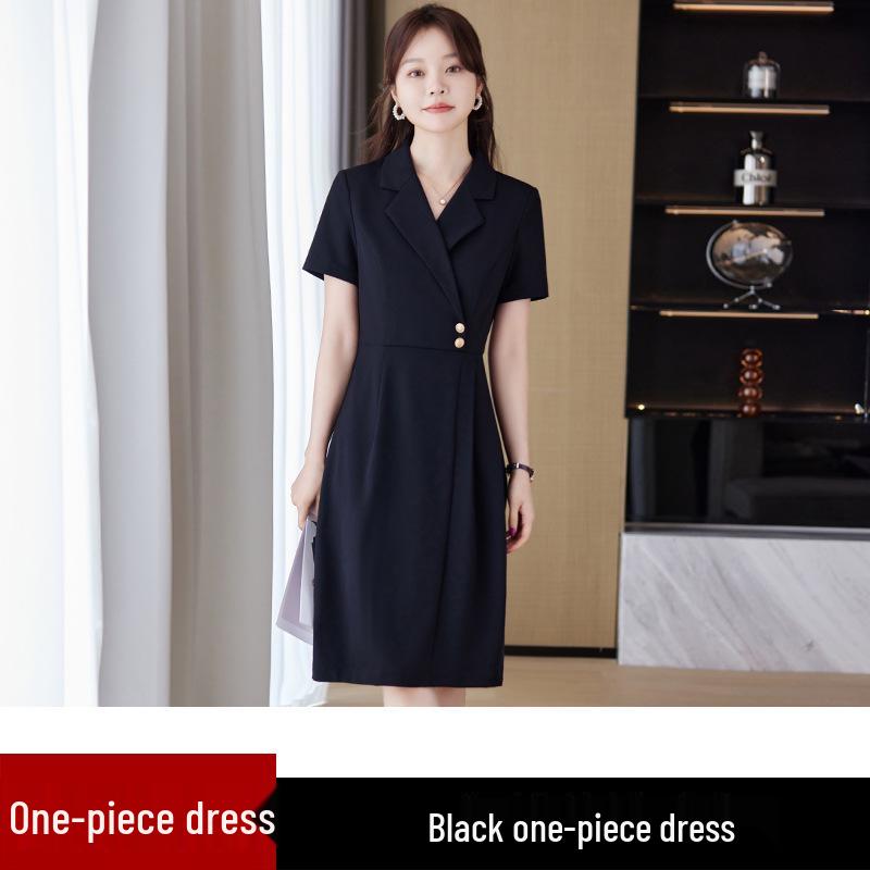 Premium Black Suit Dress for Women - Spring/Autumn Professional Goddess Style Salon Workwear