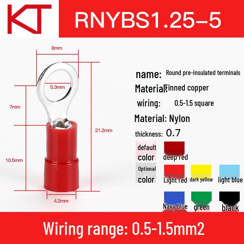 Kaisheng ROHS Copper Nylon Round OT Terminal Wire Lug RNYB1.25-3-3.5-4-5-6-8-10