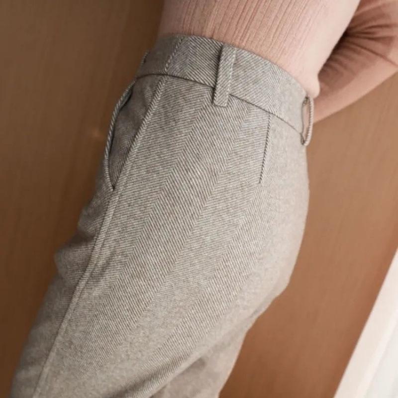 Women s High-Waisted Herringbone Wool Pants - Slimming Straight-Leg Cropped Suit for Autumn/Winter S (80-95 jin)