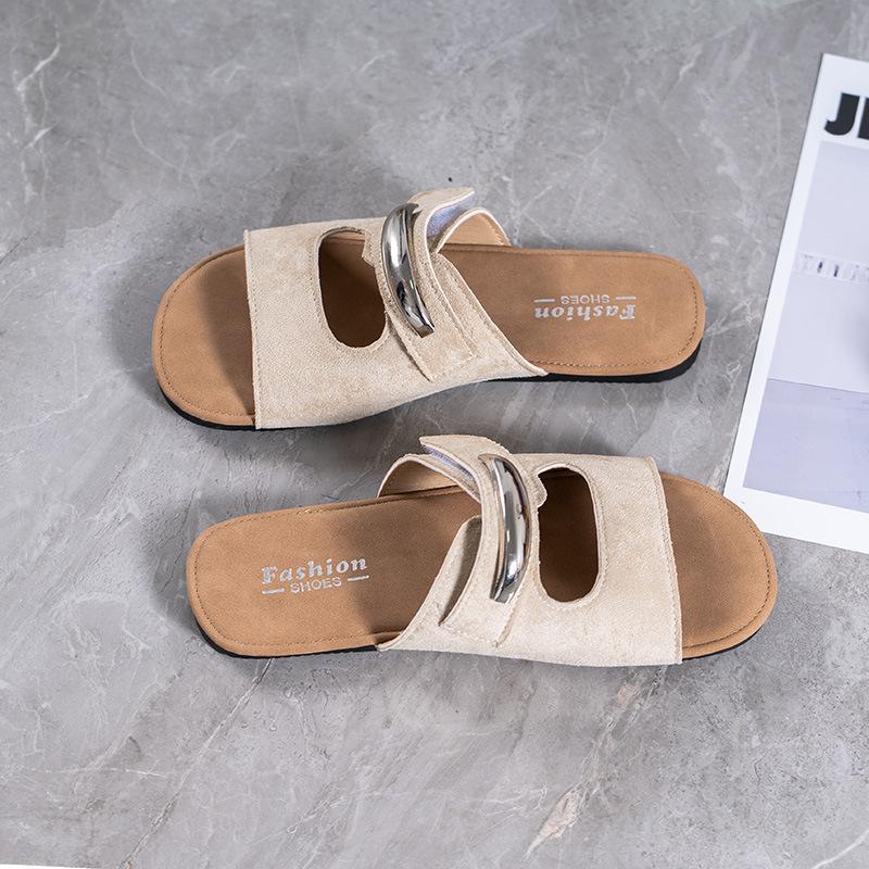 Beautiful One-word Drag Soft-soled Non-slip Beach Shoes with Skirts, Women's Outer Wear 2025 Summer New Velcro Cool Slippers