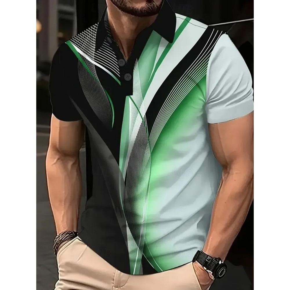 Men's Abstract Line Polo Short Sleeved Polo Shirt Collar Shirt