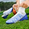 Botas de Fútbol Azul y Blanco para Hombre/Mujer Suela Blanda de Goma Clavo Corto Césped Artificial Zapatos de Fútbol Juvenil