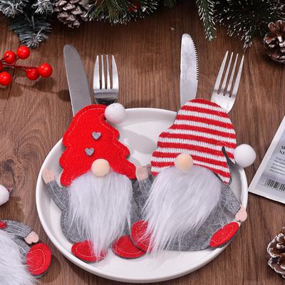 Hochwertige 1-teilige Messer- und Gabeltasche für Puppen ohne Gesicht, Weihnachtsdekoration, 3D-Bestecktasche, Weihnachtsmann, Zwerg, Cartoon, Innendekoration, Dekorationsartikel