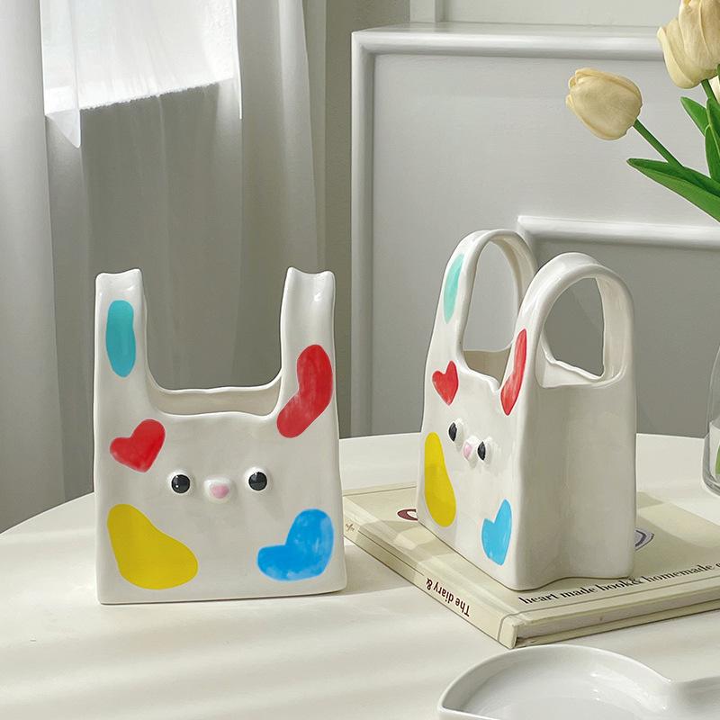 Creative Handbag Ceramic Vase Home Decor for Living Room Bedroom Entryway Handcrafted Artwork