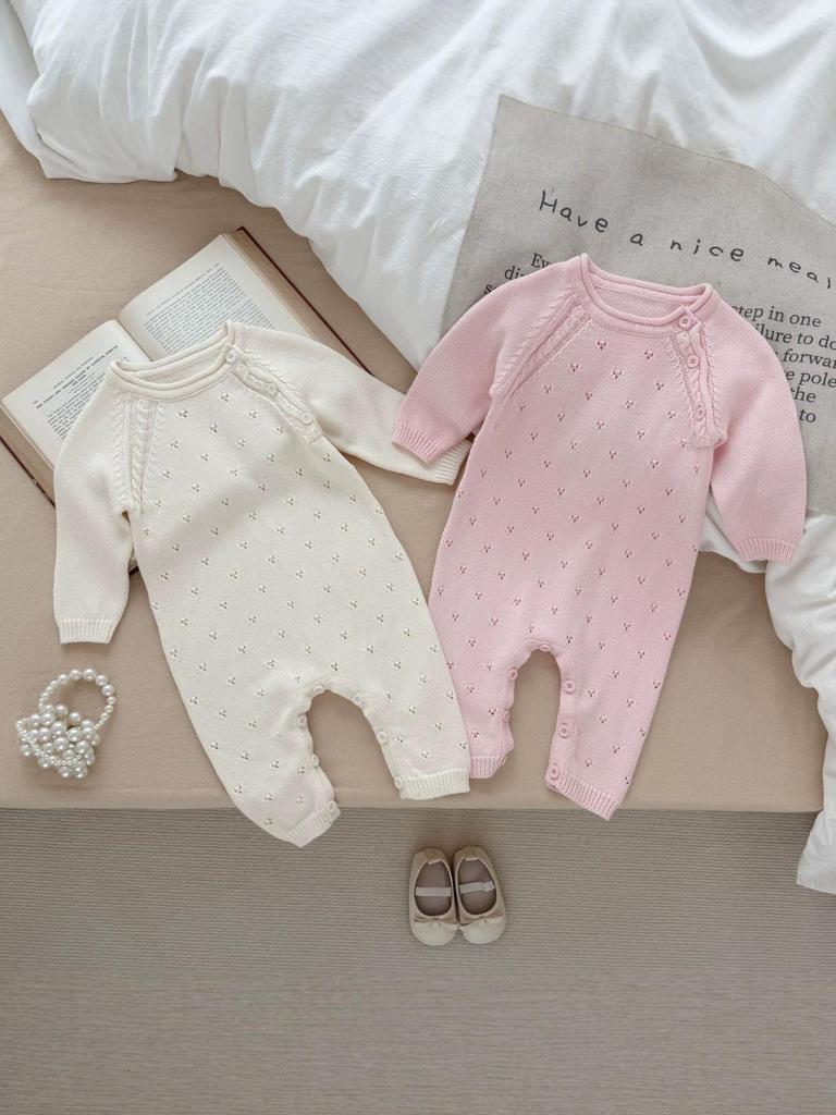 Girls' 100% Cotton Long-Sleeve Bodysuit - Korean Style Knit for Spring/Autumn