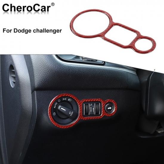 Headlight Switch Trim Sticker for Dodge Challenger 15+ & Charger 10+ Red Carbon