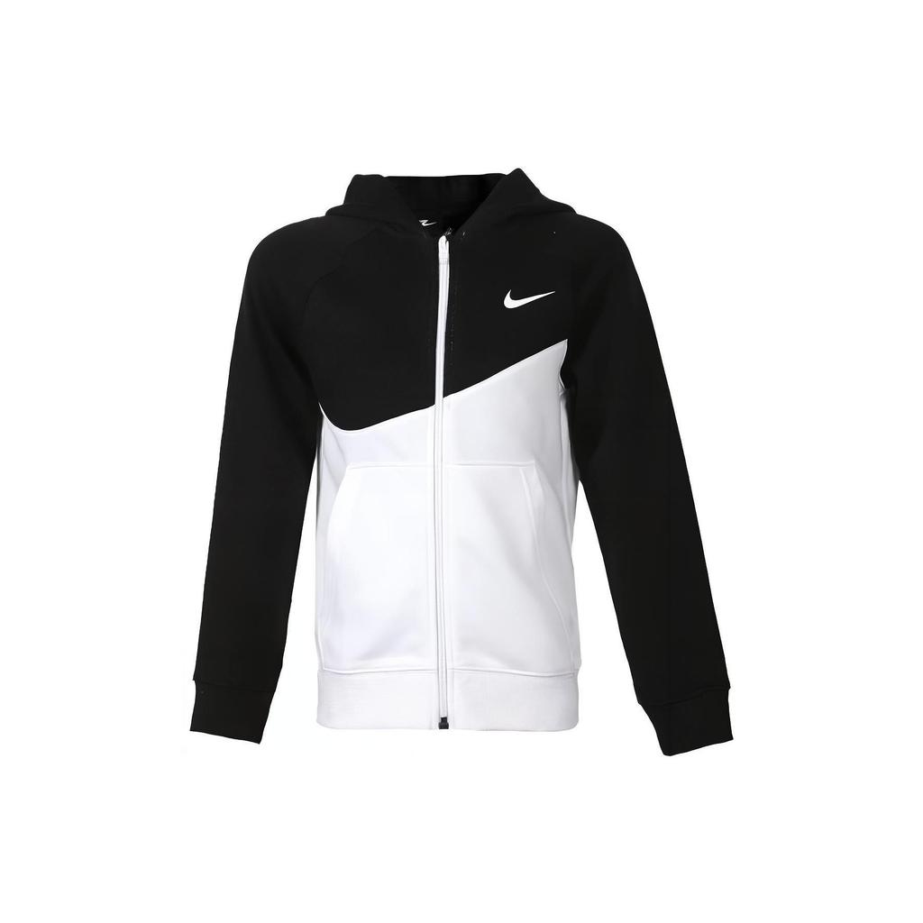 Nike Kids Sportswear Swoosh Color Block Logo Hooded Sweatshirt Kids sweatshirt Black White CJ6968-100