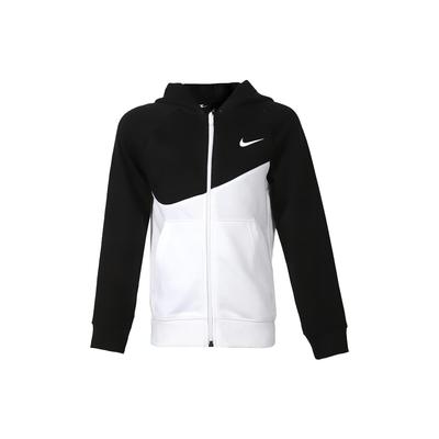 Nike Dětské Sportovní Oblečení Swoosh Color Block Logo Mikina s Kapucí Dětská Mikina Černá Bílá CJ6968-100
