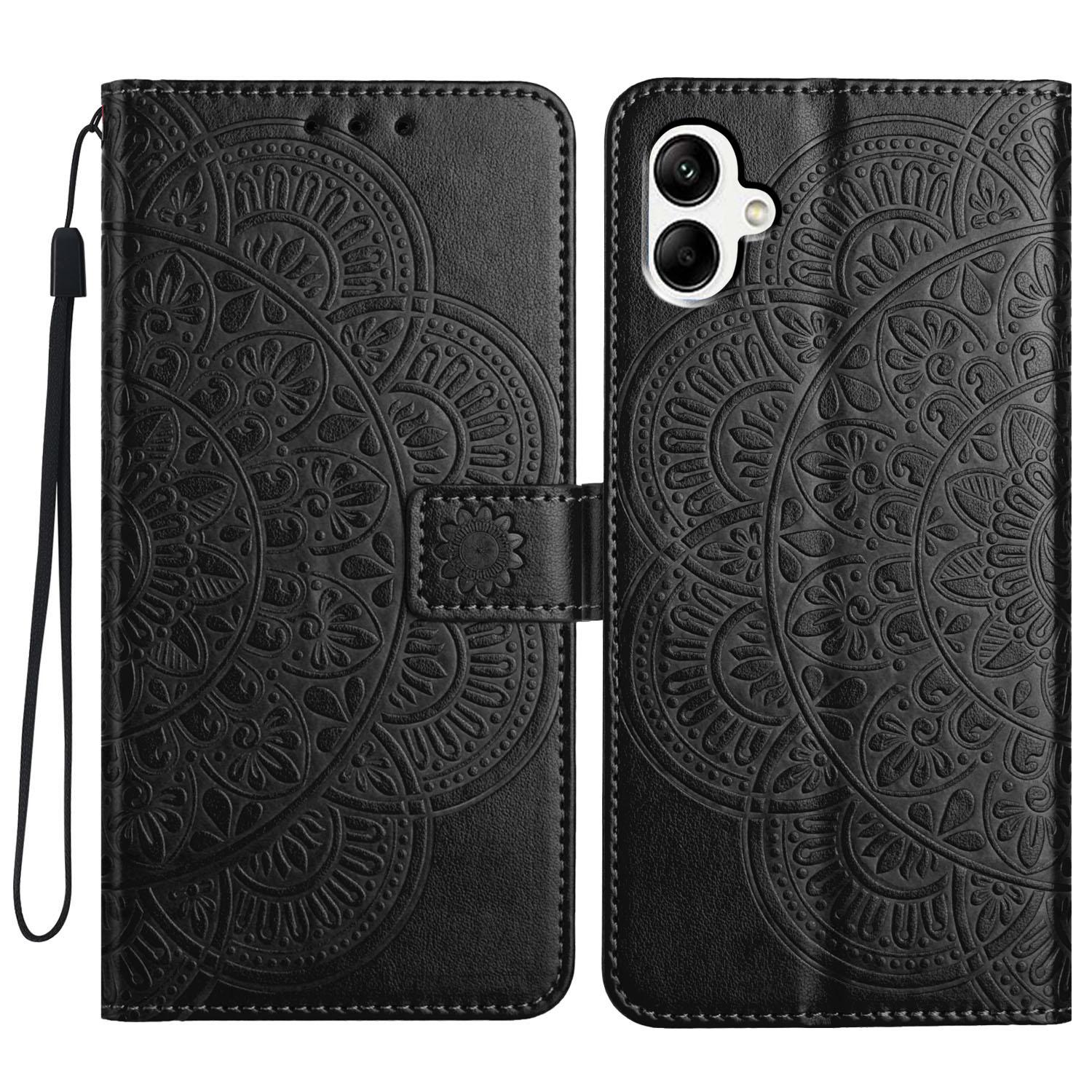 

For Samsung Galaxy A05 4G Case Magnetic Foldable Stand Phone Cover with Flower Pattern Black