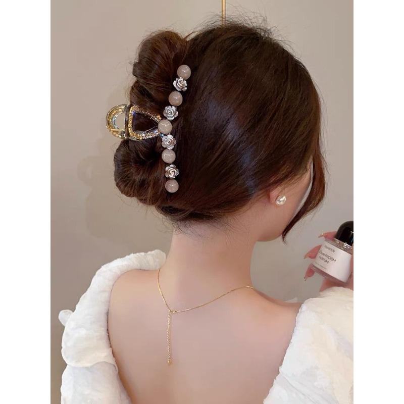 Light Luxury  High-end Sense of Flower  Pearl  Rhinestone  Clip  Female Back Head  Hair Clip  Large Hairpin  Headdress  Hairpin