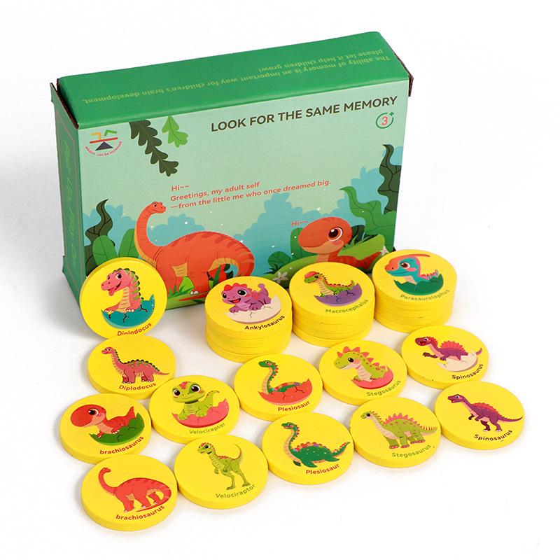 Dinosaur Memory Chess: Kids  Educational Puzzle & Connect-the-Dots Concentration Wooden Toy