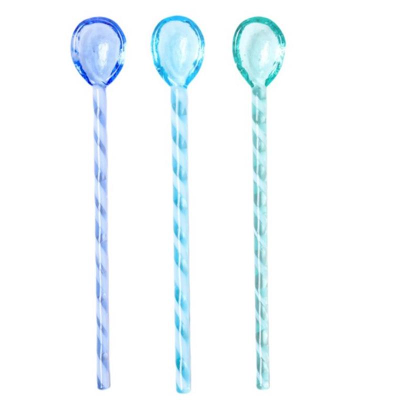 3Pcs Glass Spoons Coffee Spoon Long Handle Dessert Spoon Color Glass Teaspoons Clear Petite Teaspoons Coffee Mixing Tea Stirrer