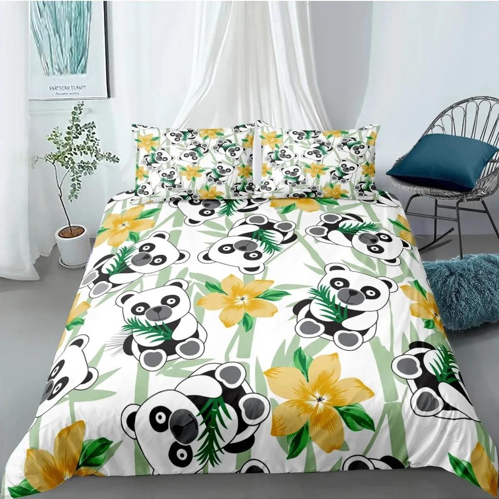 Cartoon Cute Panda Polyester Bedding Sets Child Kids Covers Boys Bed Linen Set For Teens King Size Bedding Set