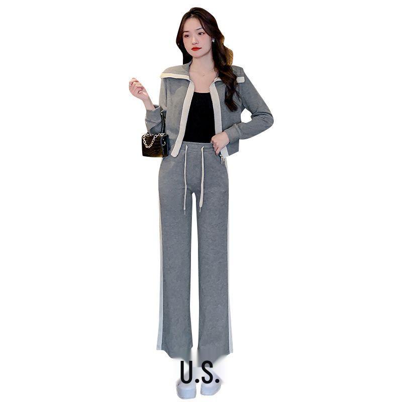 Autumn Winter Women's Fashion Casual Two-Piece Set: Stylish Cardigan Jacket & Wide-Leg Pants