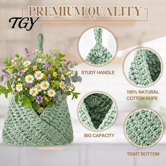 Thickened Cotton Rope Basket 3PCS Hanging Woven Storage Basket, Wall-mounted Organizer Wall Vegetable Pouches, Boho Multi-functional Bag for