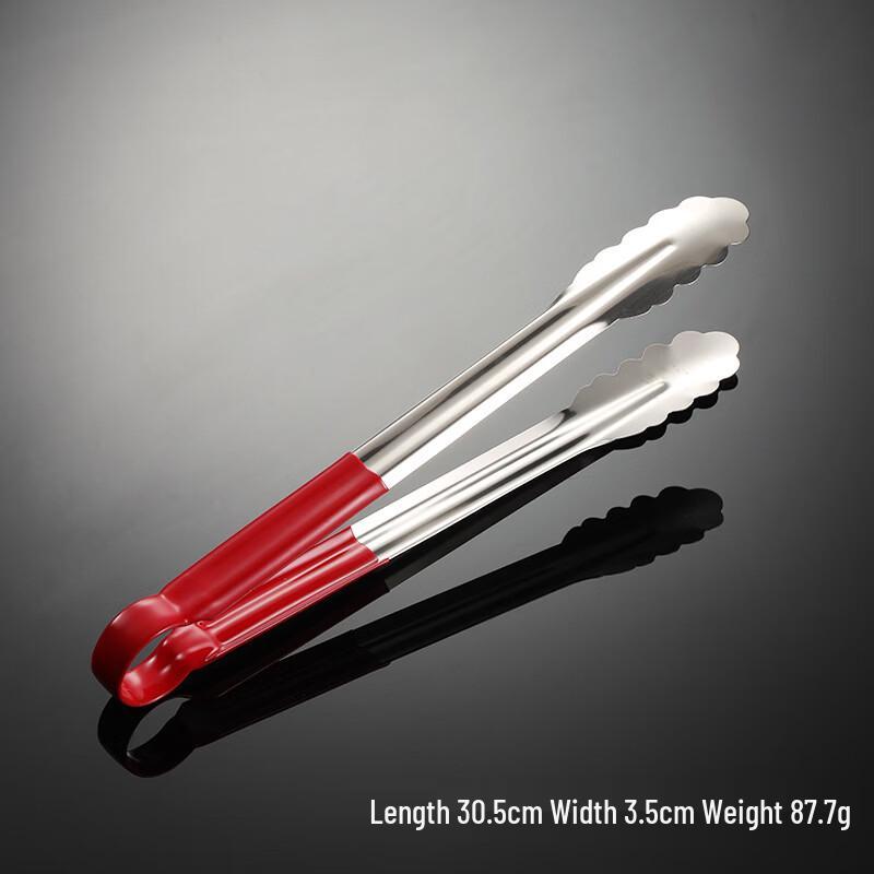 

Stainless Steel Food Tongs with Red Rubber Handle, 12-inch (10-pack)