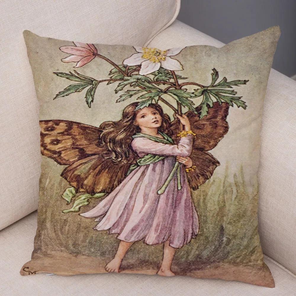 Fairy Tale World Elf Sofa Colorful Cute Cartoon Flower Girl Pillowcase Decorative Home Pillowcase