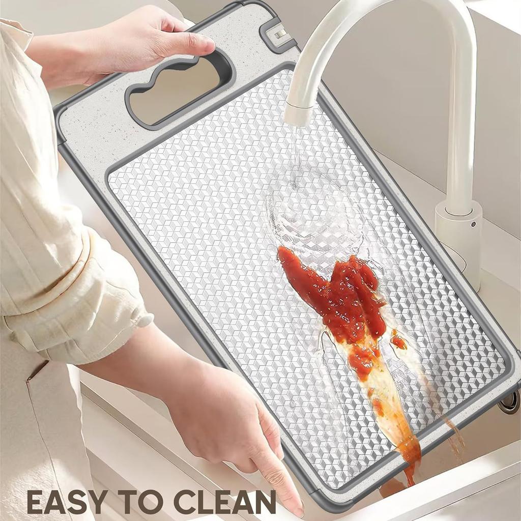 1pc Kitchen Stainless Steel Cutting Board Food Grade Double Sided Chopping Board Anti-Slip Silicone Edges Wheat Straw Board